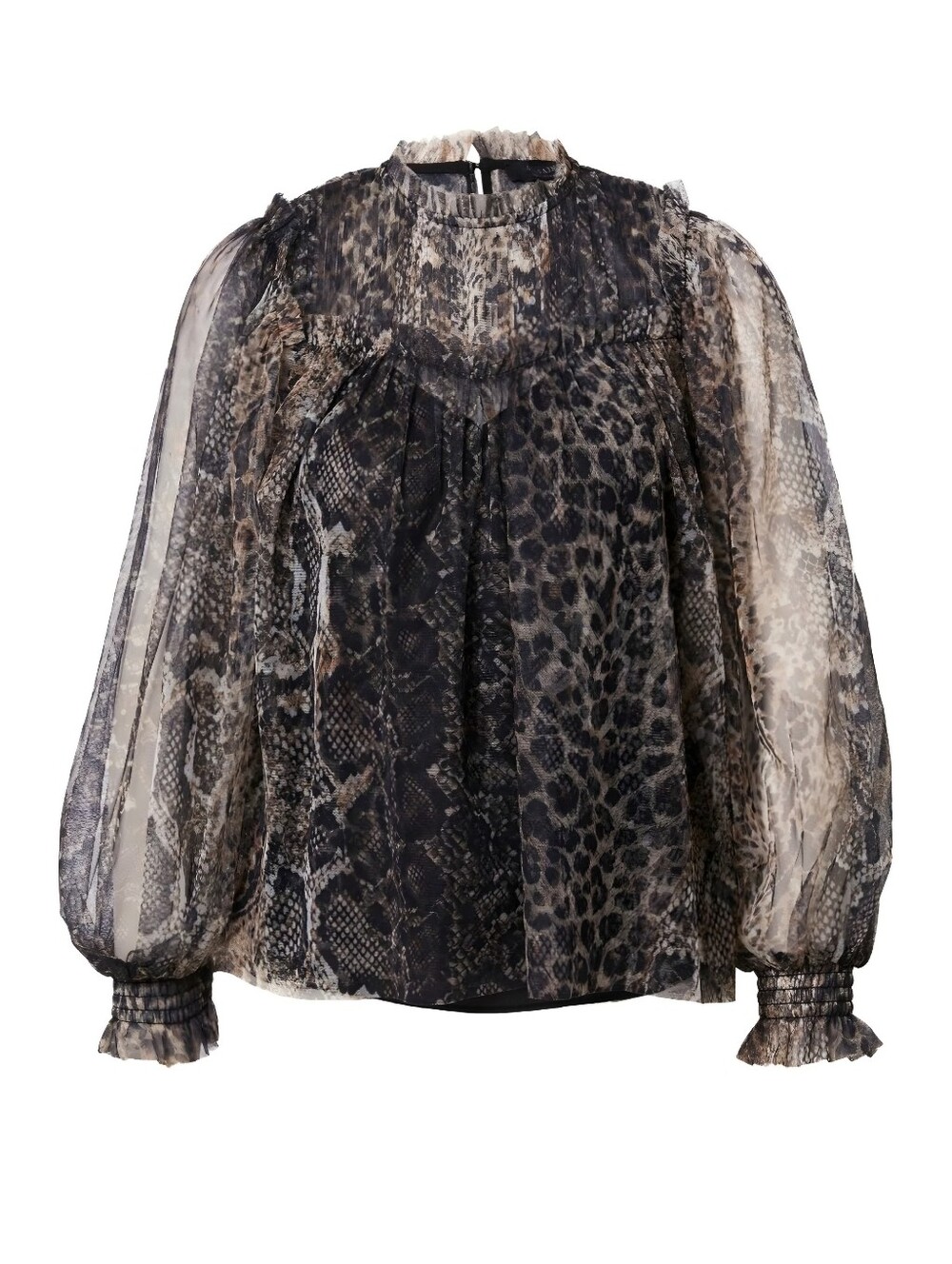 ALL SAINTS Animal Print Mesh Perri Noche Top, 10